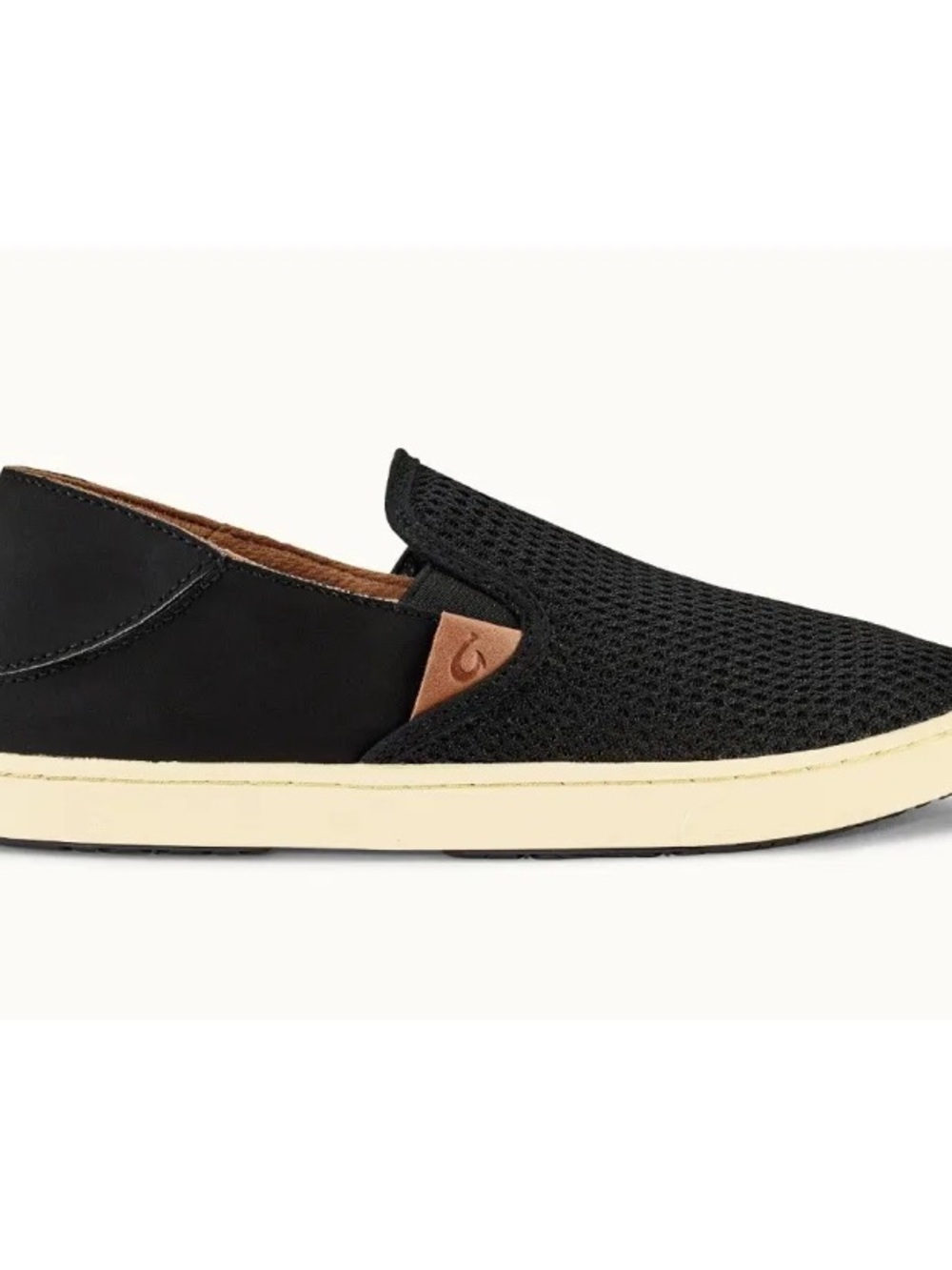 OluKai Women’s Pehuea Black Mesh Slip-On with Cream Sole